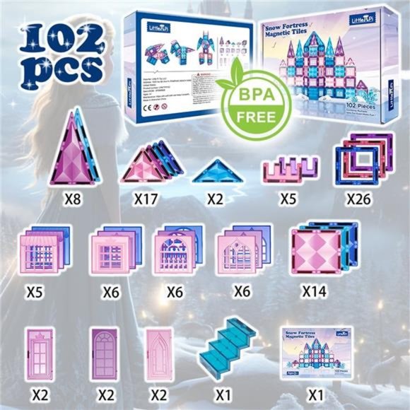 102pcs Frozen Princess Castle Magnetic Tiles Building Blocks - 3D Diamond Blocks - Picture 6 of 6